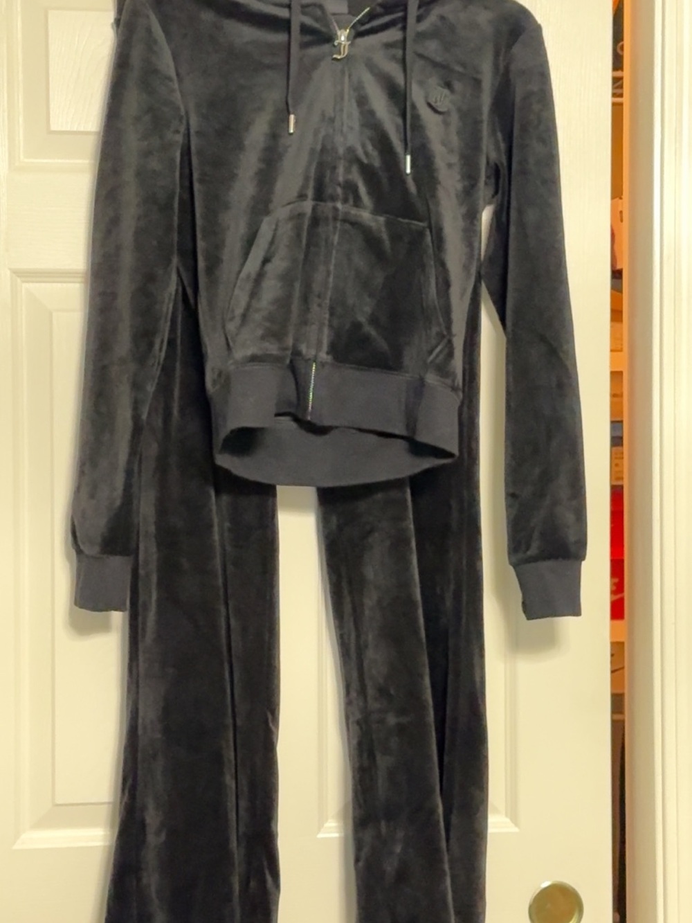 Juicy Couture Black Velour Tracksuit Set Hoodie & Flare Pants XS NWOT